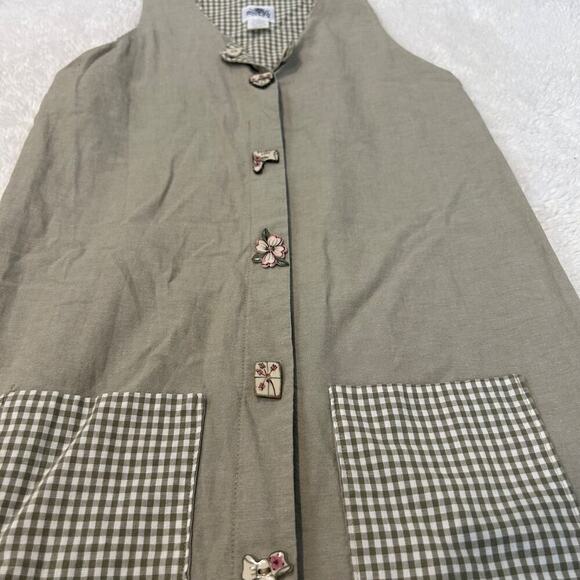 Dogwood Lane Cotton Sleeveless Green Plaid Decorative Buttons Maxi Dress Size S - Picture 3 of 7